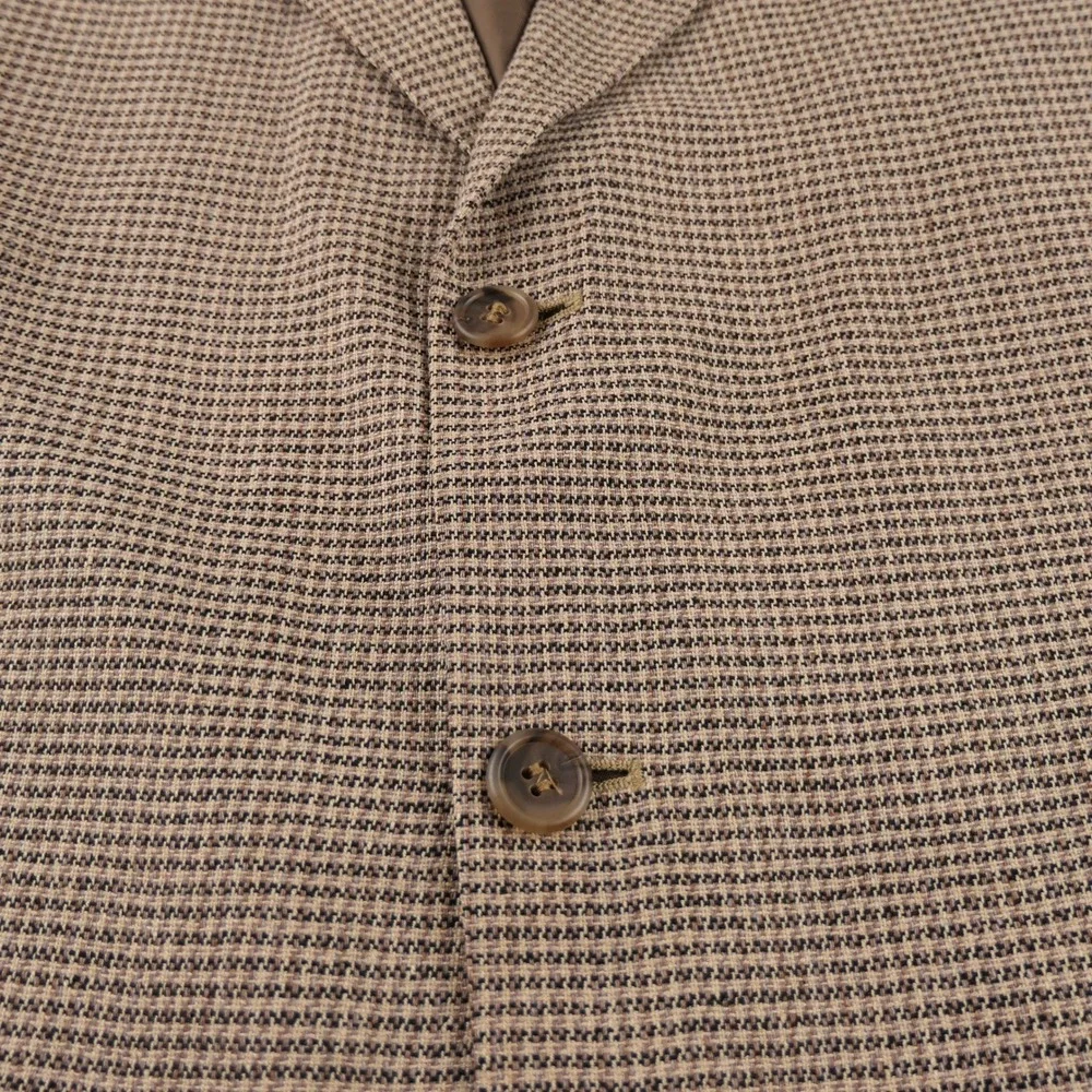 Croft Barrow Blazer Mens 50R Tan Houndstooth Silk Wide Lapel Vintage 90s